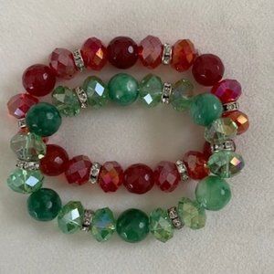 Red and Green Stretch Bracelets, Glass-Type Beads
